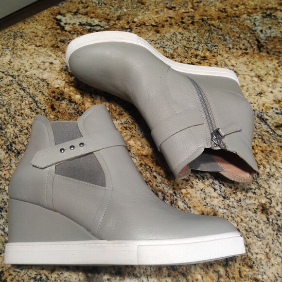 Linea Paolo Freshton High Top Leather Wedge Sneaker Ankle Bootie Gray Size 6.5 M - Picture 6 of 12